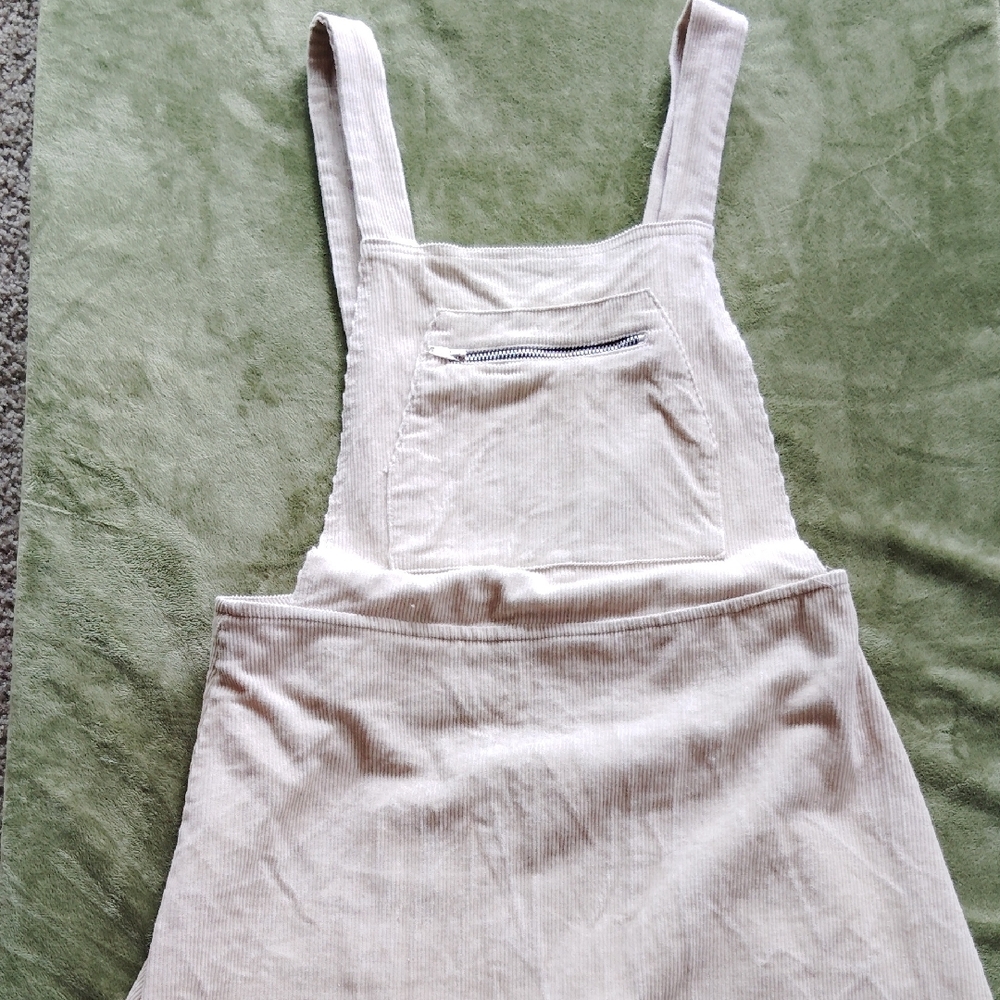 Women's Beige Corduroy Overall Dress